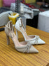 Rhinestone Embedded Pointy Ankle Strap Heels